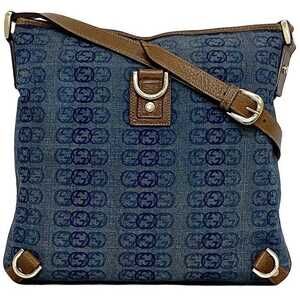 Gucci Shoulder Bag Blue Brown Interlocking Abbey GG Denim Logo All over